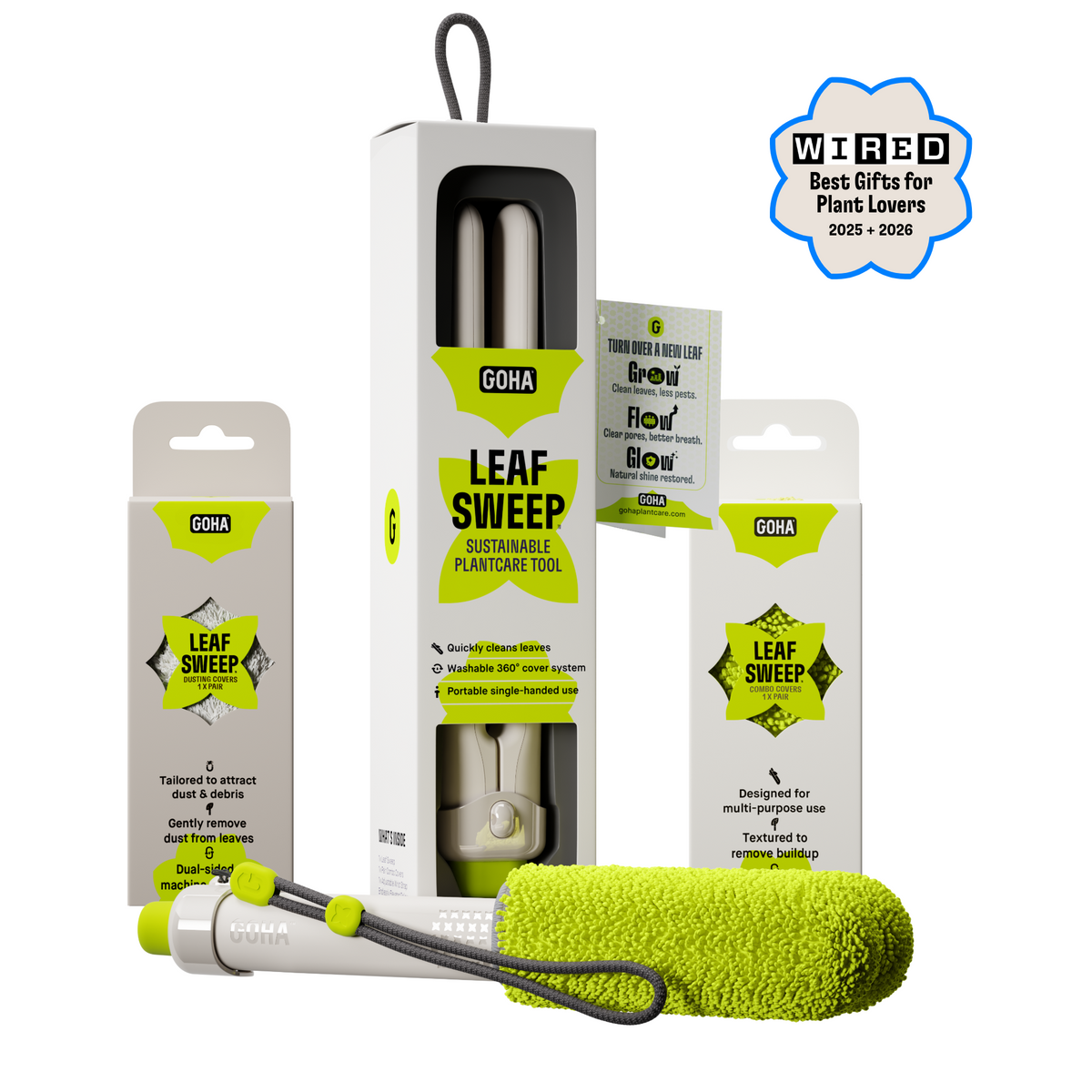 Plant Parent Bundle: Leaf Sweep 4-in-1 Plant Cleaning Tool Starter Kit + 1pr Dusting + 1pr Combo Cover Refills